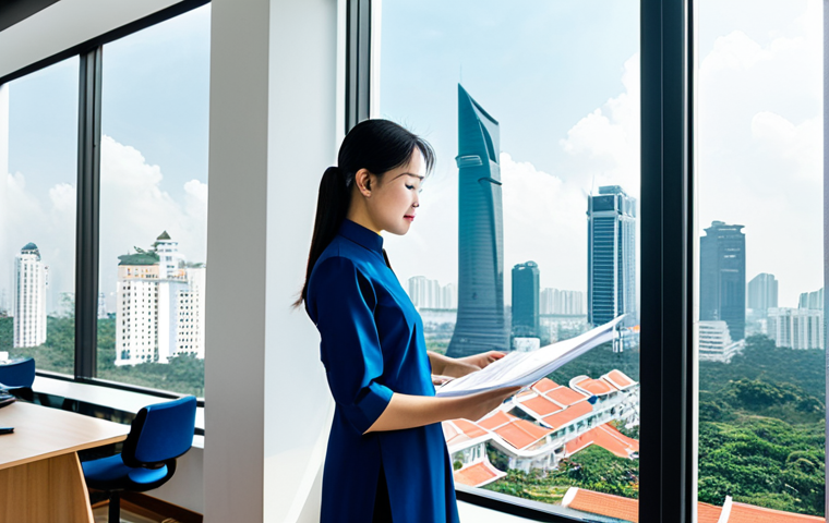**

A professional female architect in a modern, sunlit office in Ho Chi Minh City, Vietnam. She's reviewing blueprints, wearing a modest ao dai suitable for a business environment. Behind her, a large window showcases the city skyline. Perfect anatomy, correct proportions, well-formed hands, natural pose, fully clothed, appropriate attire, professional, safe for work, family-friendly, high resolution.

**